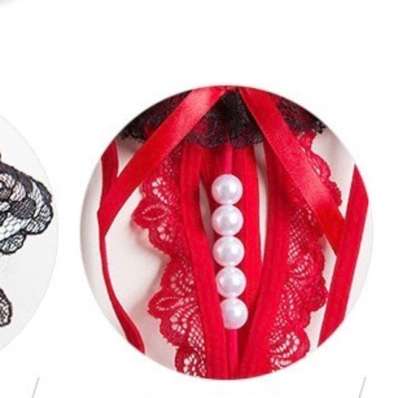 COPY - Christmas 5 Pearl Red & Black lace G-String fits S to XL - Picture 7 of 7